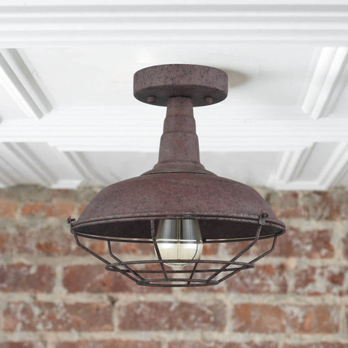 Farmhouse Metal Cage Rust Semi-Flush Ceiling Lights